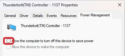 Disable thunderbolt power save